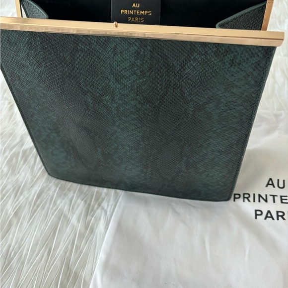 Au Printemps - Emerald dark green snake embossed bag - Picture 4 of 5